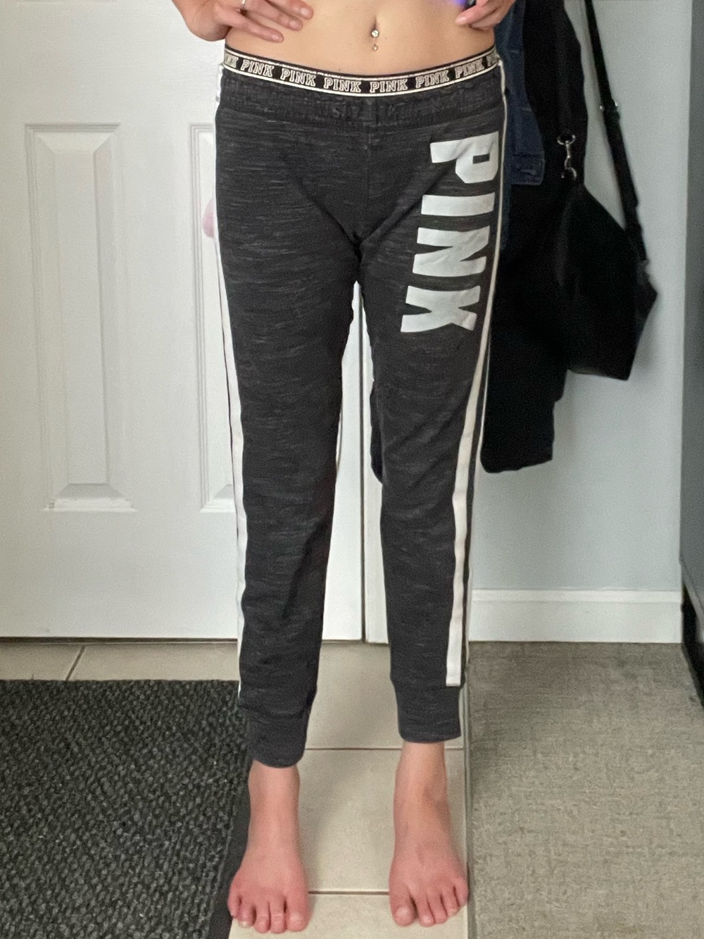 PINK Victoria's Secret Black Joggers with White Logo Trim